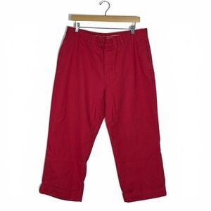 Vintage Tommy Hilfiger Womens Red Cropped Chino Pants Size14 Cuffed Hem Cotton